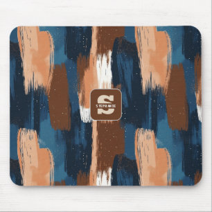 Tapis De Souris Brosses Abstraites en bleu, blanc et Brown