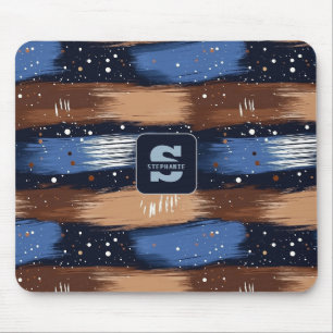 Tapis De Souris Brosses Abstraites en bleu, blanc et Brown (3)