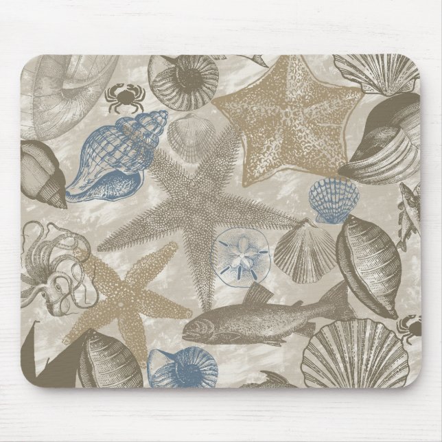 Tapis De Souris Brown Beach Blue Shells Ocean (Devant)