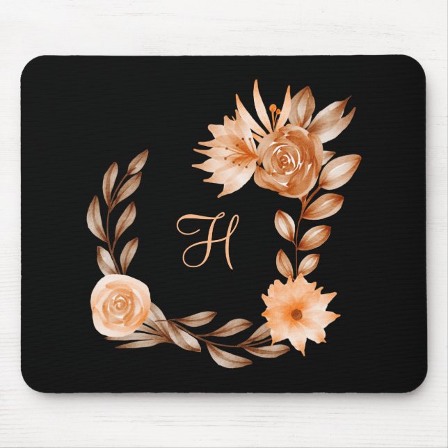 Tapis De Souris Brown noir monogramme et florale de pêche (Devant)