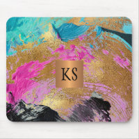 Brush art moderne traits noir or monogrammed
