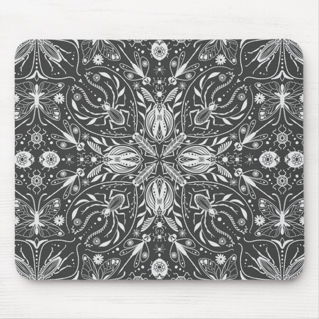 Tapis De Souris Bugs, blanc cassé sur noir (Devant)