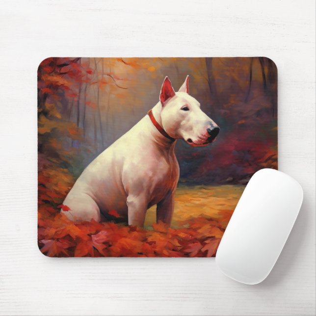 Tapis De Souris Bull Terrier à l'automne Leaves automne Inspire (Avec souris)