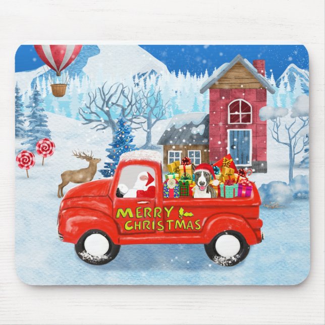 Tapis De Souris Bull Terrier Chien à Noël Livraison Camion neige (Devant)