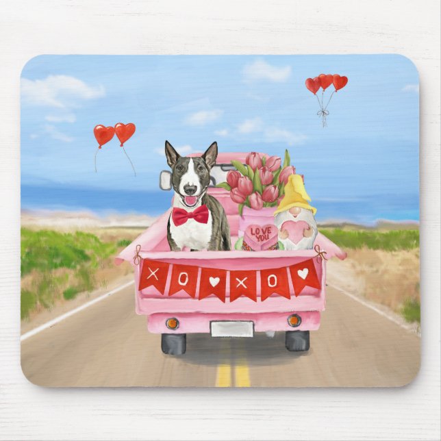 Tapis De Souris Bull Terrier Chien Saint-Valentin Coeurs de camion (Devant)