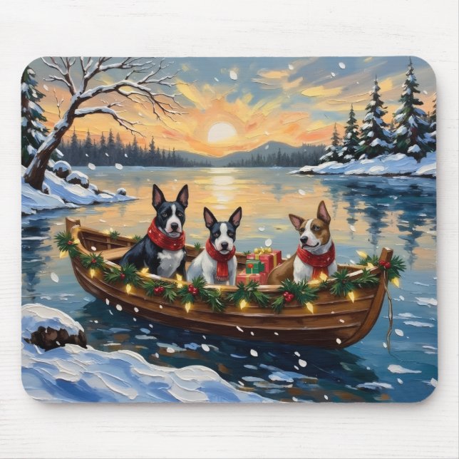 Tapis De Souris Bull Terrier Christmas Boat Holiday (Devant)