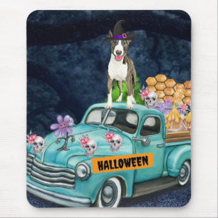 Tapis De Souris Bull Terrier Halloween Camion Nuit Effrayante