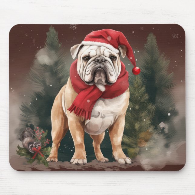 Tapis De Souris Bulldog à Noël de neige (Devant)