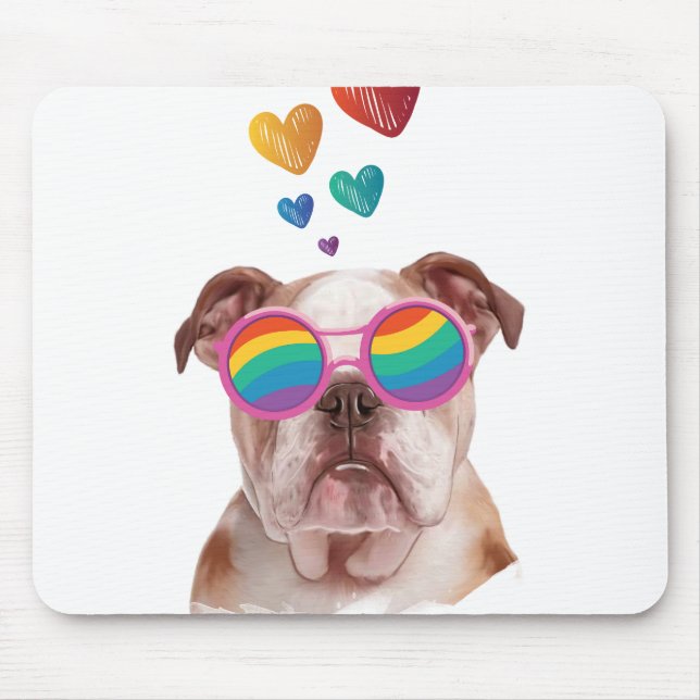 Tapis De Souris Bulldog anglais avec des coeurs Saint-Valentin (Devant)