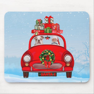 Tapis De Souris Bulldog Anglais En Voiture Avec Le Père Noël