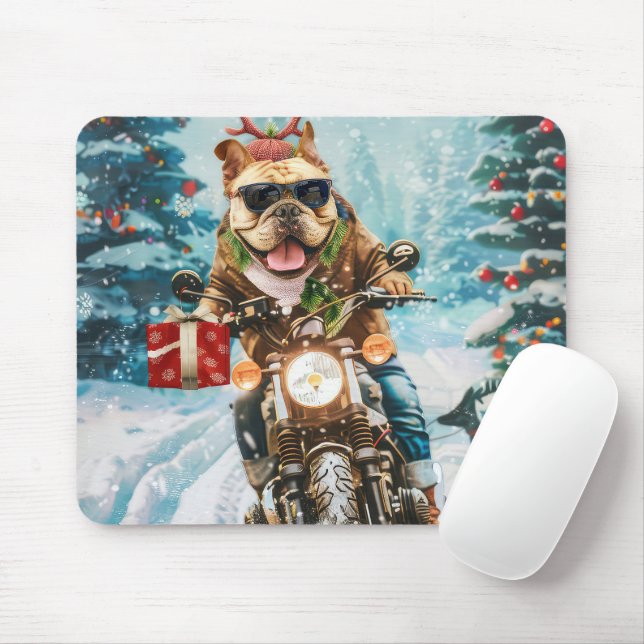 Tapis De Souris Bulldog équitation moto Noël (Avec souris)