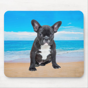 Tapis De Souris Bulldog Français Assis Sur La Plage