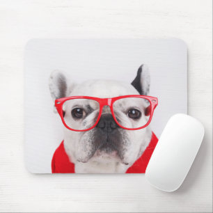 Tapis De Souris Bulldog français avec lunettes et chemise