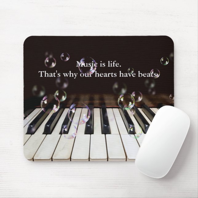 Tapis De Souris Bulles sur clavier de piano avec papier citation (Avec souris)