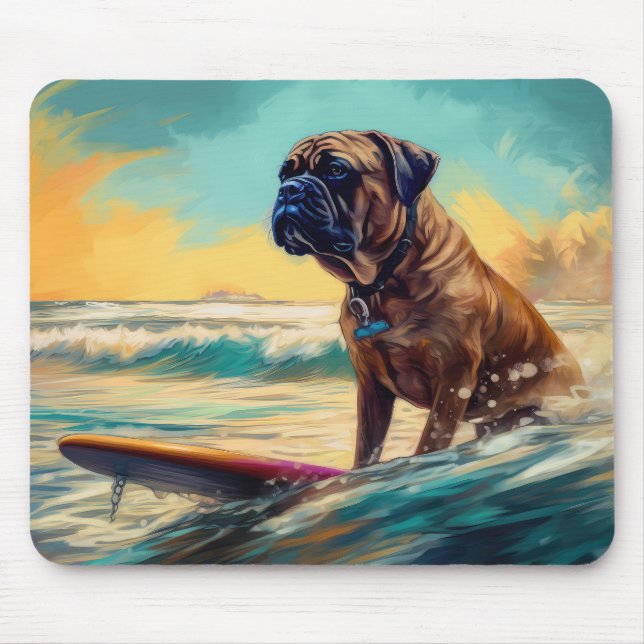 Tapis De Souris Bullmastiff Beach Surfing Peinture (Devant)