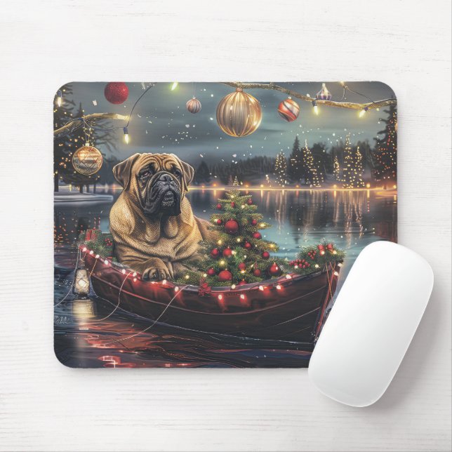 Tapis De Souris Bullmastiff Noël Festive Voyage (Avec souris)