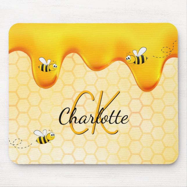 Tapis De Souris Bumble abeilles miel nid d'abeille goutte de miel  (Devant)