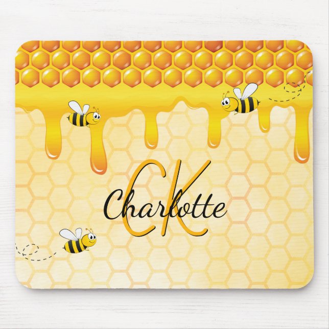 Tapis De Souris Bumble abeilles miel nid d'abeille goutte de miel  (Devant)