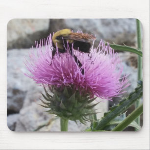 Tapis De Souris Bumblebee récoltant une fleur de chardon pourpre