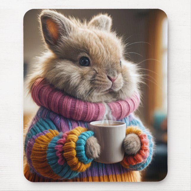 Tapis De Souris Bunny tenant une Hot Cup de café (Devant)