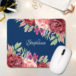 Tapis De Souris Burgundy Blush Floral Nom personnalisé