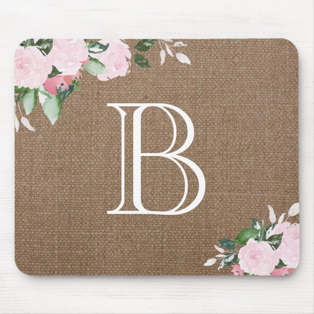 Tapis De Souris Burlap Floral Floroms Monogramme (Devant)