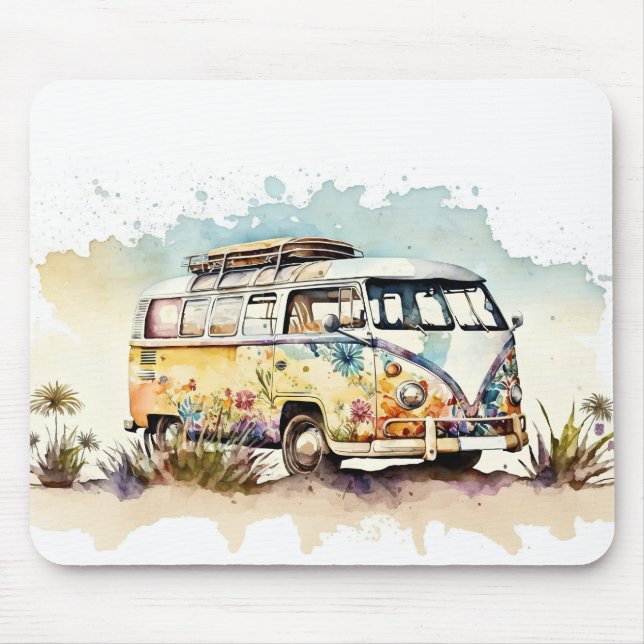 Tapis De Souris Bus Hippie Floral Retro (Devant)