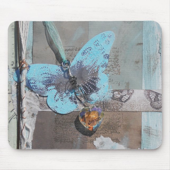 Tapis De Souris Butterfly Boho Chic Blue Heart Dream (Devant)