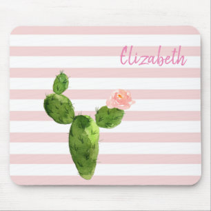 Tapis De Souris Cactus aquarelle adorable, rayures - Personnalisé