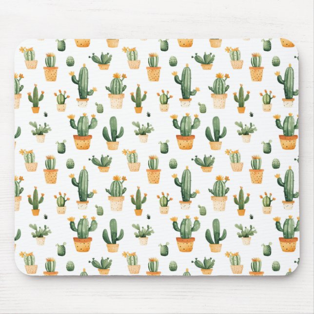 Tapis De Souris Cactus pointillés sur blanc (Devant)
