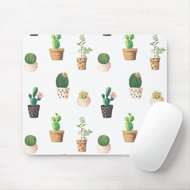 Tapis De Souris Cactus Succulents de Dessert Vert dans les pots (Avec souris)