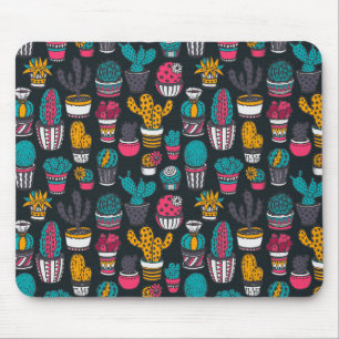 Tapis De Souris Cactus tiré par la main dans le motif de style de