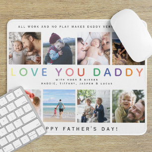 Tapis De Souris Cadeau de collage photo 'JE T'AIME PAPA' Arc-en-ci