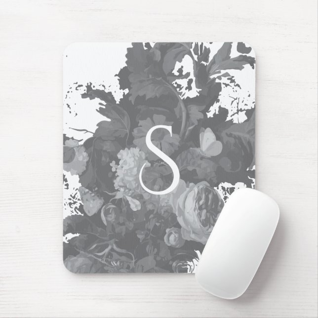 Tapis De Souris Cadeau floral noir et blanc (Avec souris)