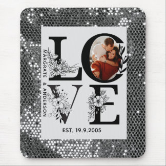 Tapis De Souris Cadeau personnalisé argenté simple photo d'amour