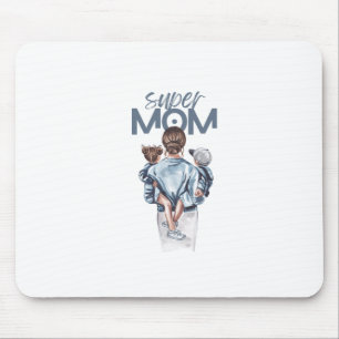Tapis De Souris Cadeau personnalisé de super maman avec fils et fi