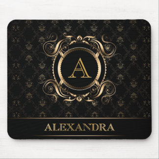 Tapis De Souris Cadre Baroque Noir & Or Design Monogramme