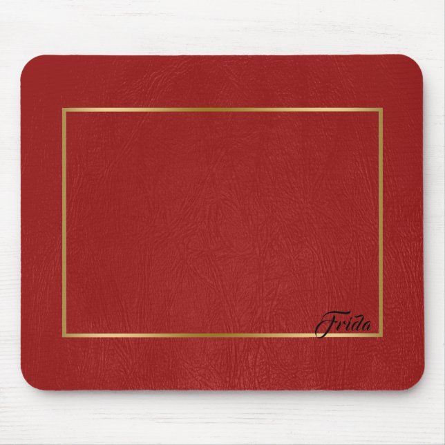 Tapis De Souris Cadre de bordure en cuir rouge Faux (Devant)