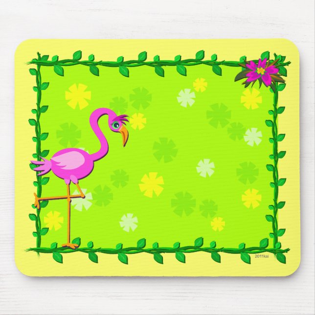 Tapis De Souris Cadre des plantes tropicales et du Flamant rose (Devant)