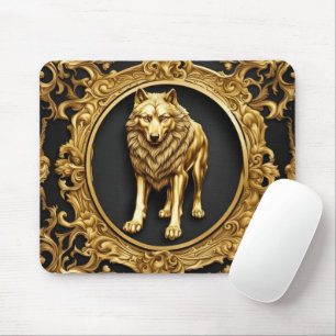Tapis De Souris Cadre ornemental noir et or Wolf