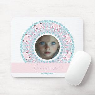 Tapis De Souris Cadre personnalisé Pastel rose et bleu Mandala