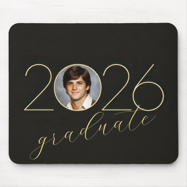 Tapis De Souris Cadre photo de diplômé 2026 sur fond noir (Devant)