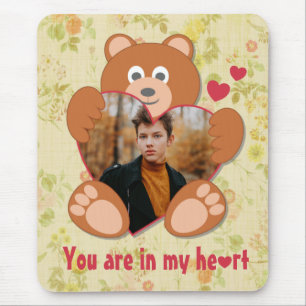 Tapis De Souris Cadre photo moderne mignon jaune Teddy Ours Coeur