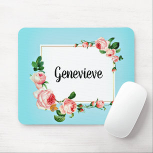 Tapis De Souris Cadre Rose Bleu Votre Nom Pays Mousepad