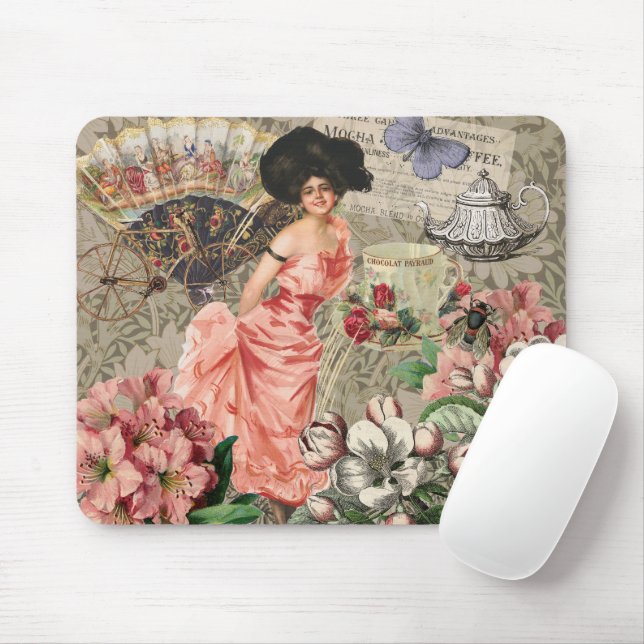Tapis De Souris Café Lady Victorian Femme Rose Classy (Avec souris)