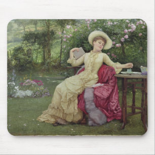 Tapis De Souris Café potable et lecture dans le jardin (la semaine