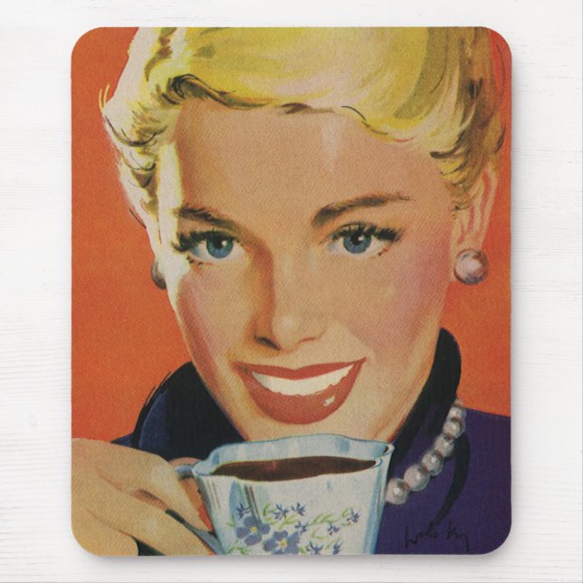 Tapis De Souris Café vintage, Bonne Femme avec la Coupe de Café Ré (Devant)