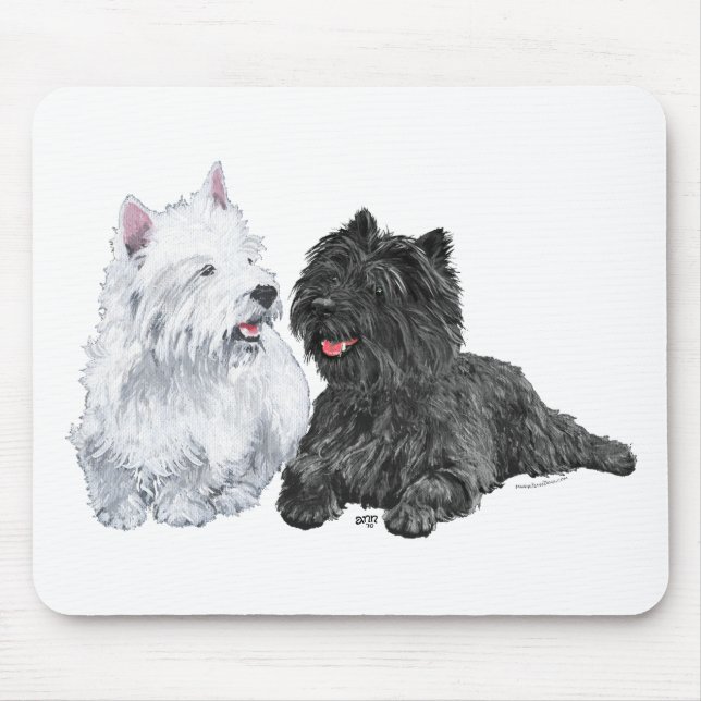 Tapis De Souris Cairn noir et Terriers West Highland (Devant)