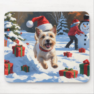 Tapis De Souris Cairn Terrier Courir en neige avec le Casquette de