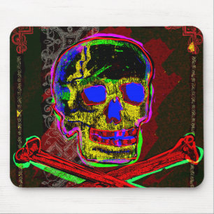Tapis De Souris Calavera Crâne pGeek NFT Art Rouge Noir Bleu